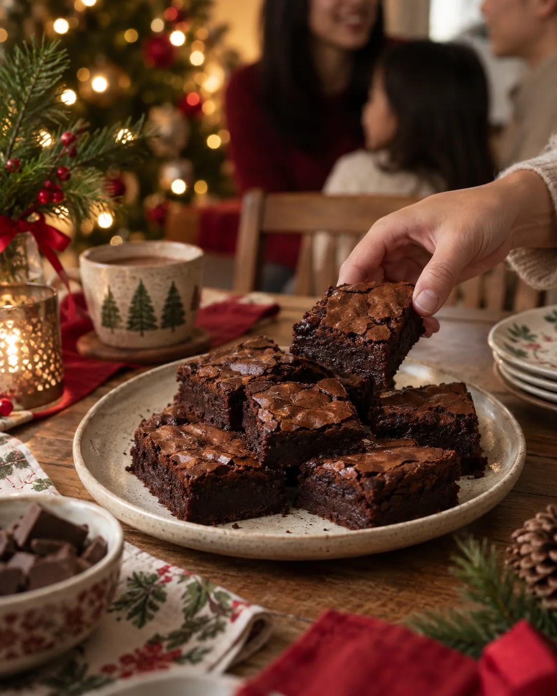 Ilustrasi brownies di meja dalam suasana Natal